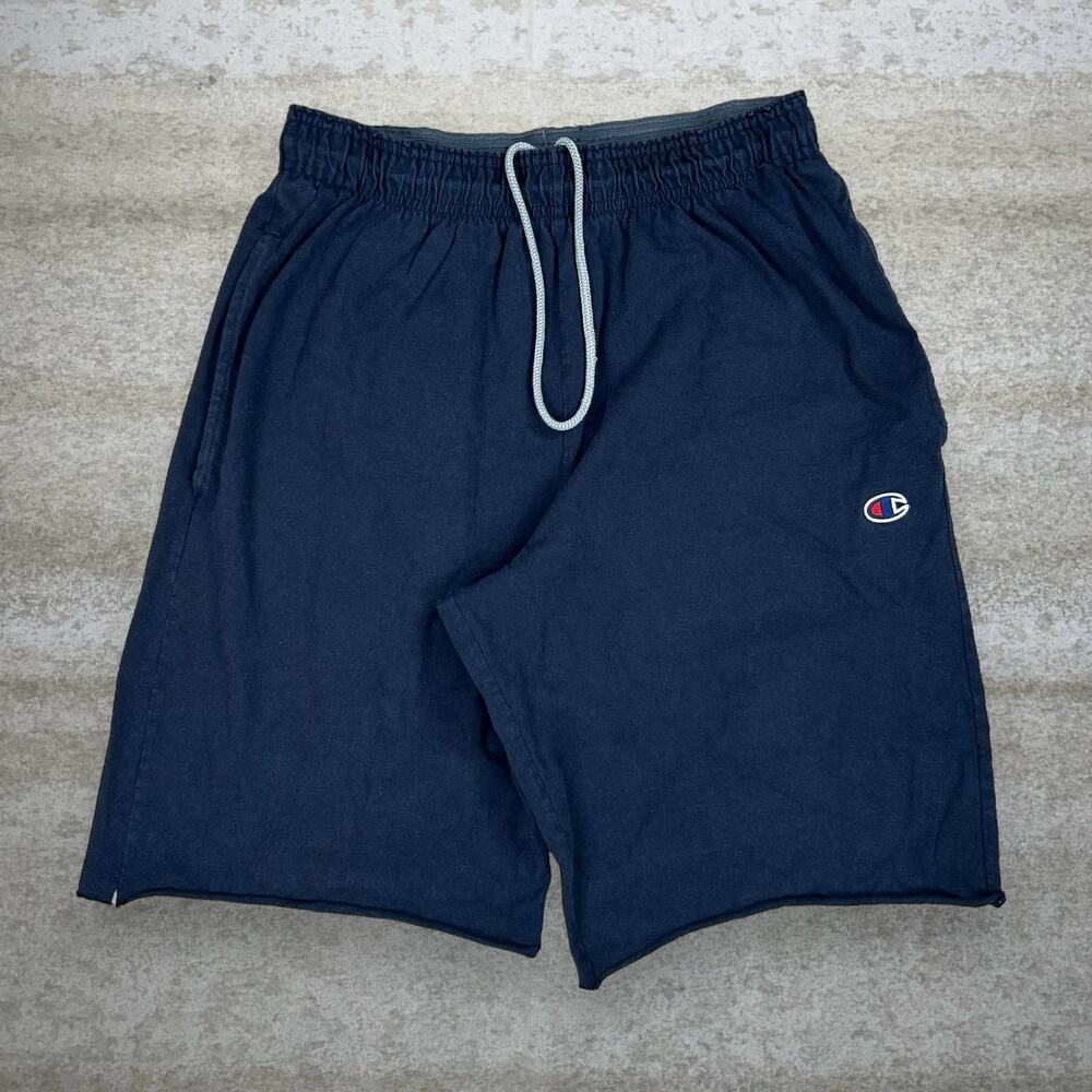 Vintage Y2K Champion Sweat Shorts Mens M Navy Blue Cotton Embroidered 9" Inseam